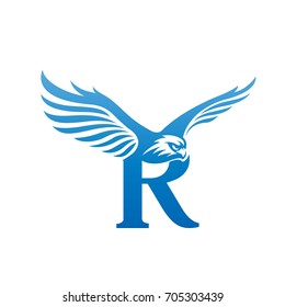 Vector Flying Blue Eagle Letter R Logo