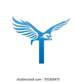 Vector Flying Blue Eagle Letter T Logo