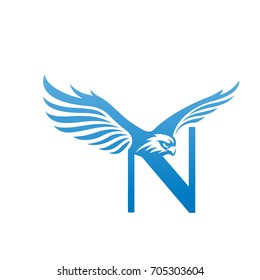Vector Flying Blue Eagle Letter N Logo