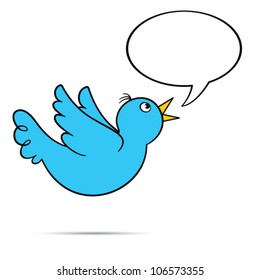 Vector flying bluebird.  Includes speech bubble with copy space on white background. EPS8.