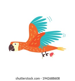 Vector flying bright parrot in flower