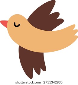 Ícone de pássaro marrom voador vetorial. Animal de passagem migratória da primavera. Ilustração de personagem bonito da aldeia de Páscoa para crianças isoladas no fundo branco
