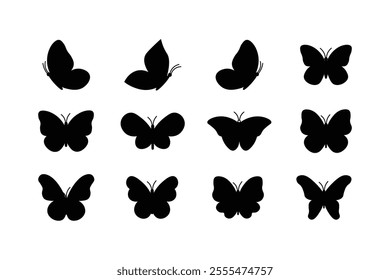 Vector flying butterfly icon,in black silhouette style.