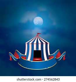 vector flying circus on moonlight with blank banner