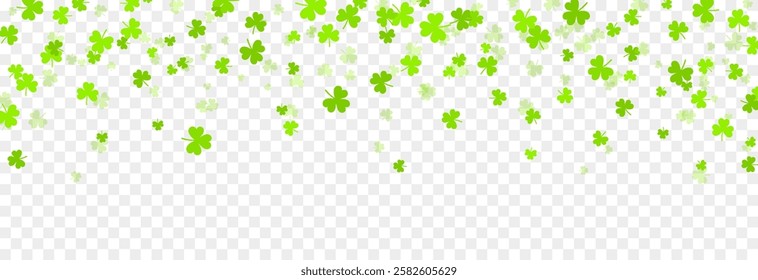 Vector flying clover png. Clover symbol of luck. Falling clover png. Saint Patrick's Day background.