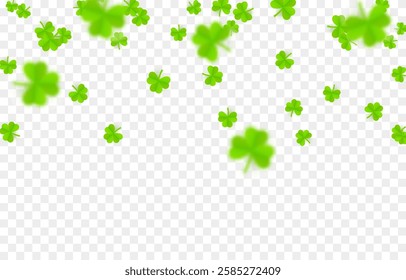 Vector flying clover png. Clover symbol of luck. Falling clover png. Saint Patrick's Day background.