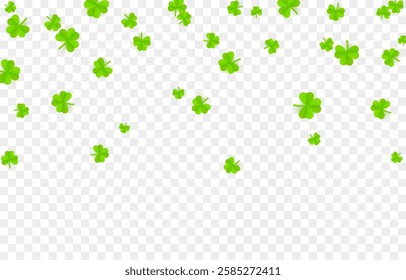 Vector flying clover png. Clover symbol of luck. Falling clover png. Saint Patrick's Day background.