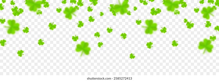 Vector flying clover png. Clover symbol of luck. Falling clover png. Saint Patrick's Day background.