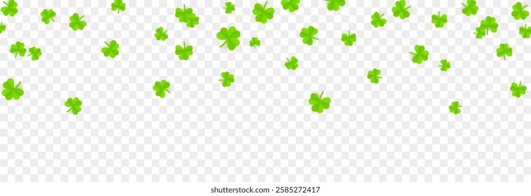 Vector flying clover png. Clover symbol of luck. Falling clover png. Saint Patrick's Day background.