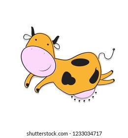 Vector flying cow. Cute cartoon cow flying. 