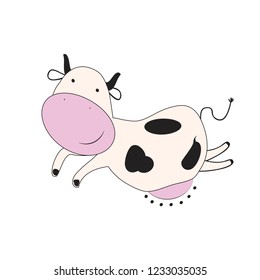Vector flying cow. Cute cartoon cow flying. 