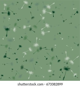 Vector flying dandelion seeds pattern in color. Floral background design with plant elements. Dandelion feather fluff, flower seed illustration. Print, ornament, decorative fabric pattern. 
