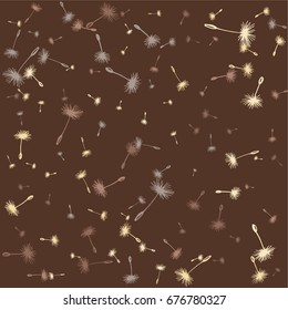Vector flying dandelion seeds pattern in color. Floral background design with plant elements. Dandelion feather fluff, flower seed illustration. Print, ornament, decorative fabric pattern. 