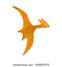 Vector flying dinosaur cartoon icon. Prehistoric bird, pteranodon or pterodactyl extinct dino. Cute jurassic monster with wings. Ancient predator, paleontology and archeology design element.