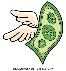 Vector flying dollar illustration symbolizing fast money and finance. Ideal for economic, business, and investment related graphic designs.
