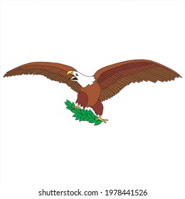 vector of flying eagle with green leaves