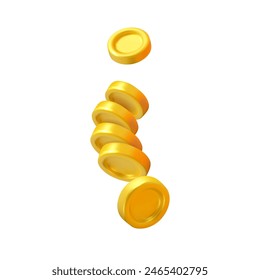 Vector volando monedas de oro. Icono de caída de pila de dinero dorado realista amarillo, aislado sobre fondo blanco