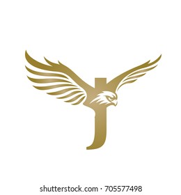 Vector Flying Golden Eagle Letter J Logo
