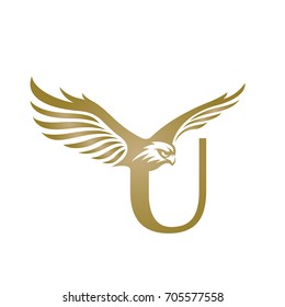 Vector Flying Golden Eagle Letter U Logo