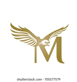 Vector Flying Golden Eagle Letter M Logo