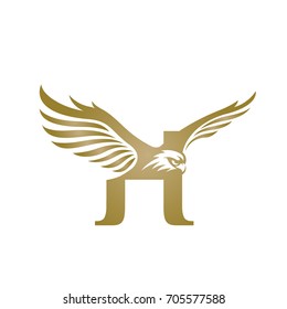 Vector Flying Golden Eagle Letter H Logo