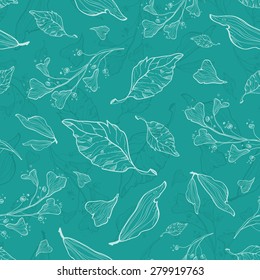 Vector flying green leaves seamless pattern