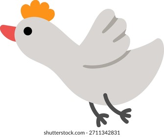Vector flying grey bird with orange tuft icon. Spring migratory passage animal. Cute Easter village character illustration for kids isolated on white background

