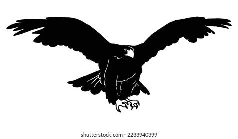 Vector flying griffon vulture bird silhouette isolated on white background