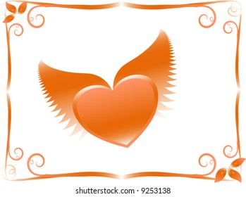 Vector Flying Heart with Beautiful Frame Valentines Card