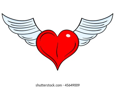 Vector flying heart isolated on the white