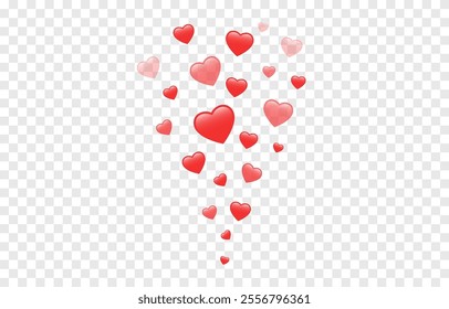 Vector flying hearts png. Reaction likes on social networks. Red hearts for Valentine's Day design.