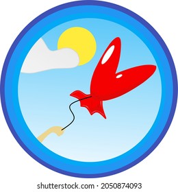 Vector of flying love balloon to the blue sky