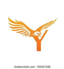 Vector Flying Orange Eagle Letter Y Logo