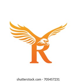 Vector Flying Orange Eagle Letter R Logo