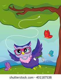 vector flying owl illustration