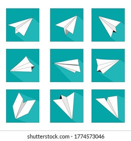 Vector of flying paper airplane collection. Isolated