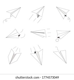 Vector of flying paper airplane collection. Isolated