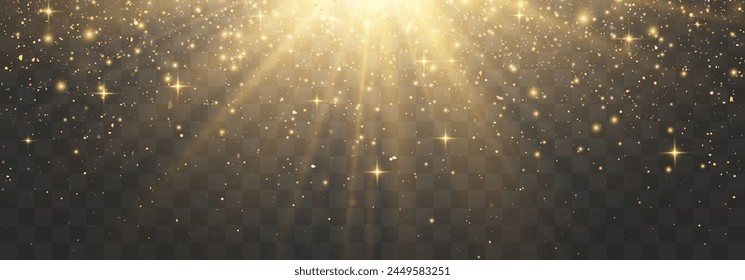 Vector de partículas voladoras de luz. Polvo ligero mágico, brillo polvoriento. Navidades efecto de luz. Las partículas brillantes de polvo de hadas brillan en un fondo transparente. Ilustración vectorial sobre png
