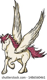 Vector flying pegasus. Magic winged horse. Vector hand drawn illustration.