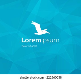 Vector flying pelican logo design template on modern polygonal geometric background