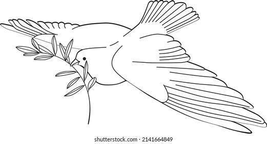 Paloma voladora vectorial. Dibujo lineal. Un símbolo de paz.