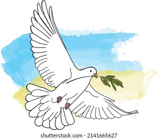 Vector flying pigeon. Linear drawing. A symbol of peace.