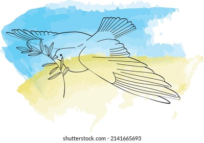 Paloma voladora vectorial. Dibujo lineal. Un símbolo de paz.
