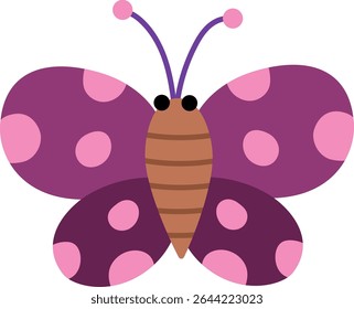 Vector flying pink butterfly icon. Magic creature clipart. Cute fairytale character. Woodland fantasy insect with spread wings. Forest fairy tale illustration isolated on white background
