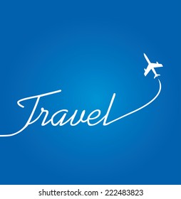 Vector flying plane with travel text.