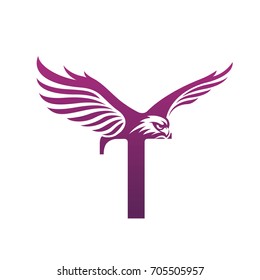 Vector Flying Purple Eagle Letter T Logo