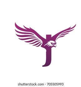 Vector Flying Purple Eagle Letter J Logo