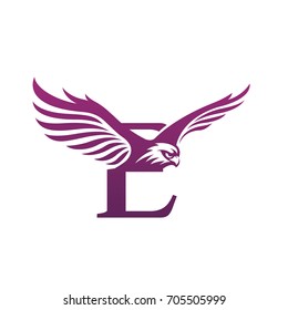 Vector Flying Purple Eagle Letter E Logo