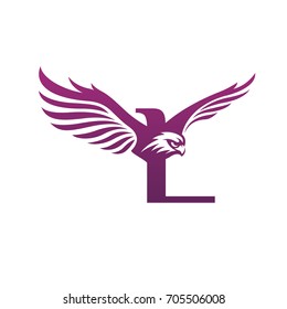 Vector Flying Purple Eagle Letter L Logo
