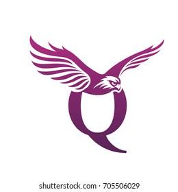 Vector Flying Purple Eagle Letter Q Logo